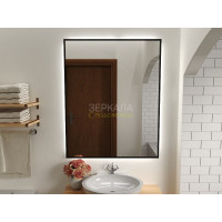 Зеркало с интерьерной подсветкой для ванной комнаты в черной рамке Прайм Блэк 80х80 см